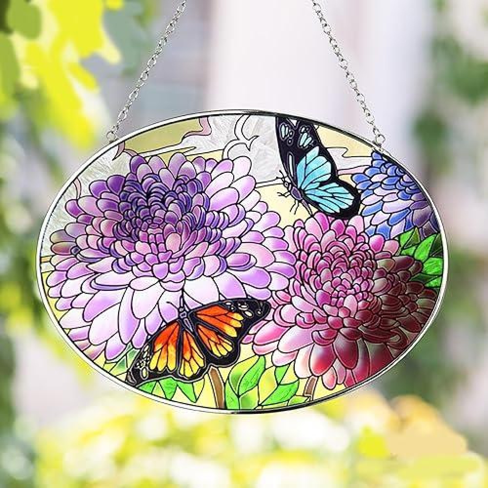 Stained Glass Suncatcher Handmade Glass Hummingbird Suncatcher 6.5 * 9Stained Glass Hanging Decoration For Window Or Wall For Mom Grandma Teacher Friend(Colorful Butterfly Style)