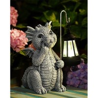 Goodeco Dragon Garden Statue Outdoor With Solar Lantern - Resin Dragon Decor For Garden  Patio  And Yard - 8.3 Inches Dragon Gifts & Decorations (Dragon)