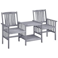 vidaXL Patio Chairs with Cushions and Tea Table Bistro Set of Solid Acacia Wood Outdoor Use