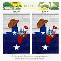 Dacawin Texas Bluebonnet Garden Flag Cowboy Hat Texas State Yard Flag Americana Western Garden Flags Polyester Double Sided For Outdoor Lawn Yard Patio Deck Porch Welcome Banner Gift 12 X 18 Inch