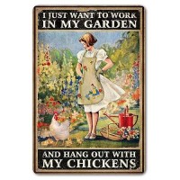 Crazysign Funny Chicken Sign Chicken Coop Sign Wall Decor I Just Want To Work In My Garden Outdoor And Hang Out With My Chickens