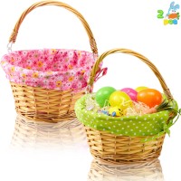 Joyin 2 Pcs Easter Rattan Wicker Basket With Liner Fruit Storage Serving Willow Woven Baskets With Handles Empty Gift Basket F