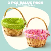 Joyin 2 Pcs Easter Rattan Wicker Basket With Liner Fruit Storage Serving Willow Woven Baskets With Handles Empty Gift Basket F