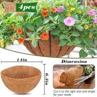 Zeedix 4Pcs 14 Inch Coconut Liners For Planters Round Hanging Basket Liners 100 Natural Coco Coir Basket Coco Replacement Line