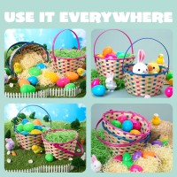 Joyin 2 Pcs Easter Plaid Basket Blue Pink Round Woven Goodie Basket With Folding Handle Empty Gift Basket For Easter Egg Hun