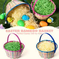 Joyin 2 Pcs Easter Plaid Basket Blue Pink Round Woven Goodie Basket With Folding Handle Empty Gift Basket For Easter Egg Hun