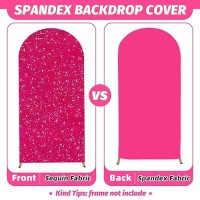 Modfuns Sparkle Arch Cover Hot Pink Sequin Arch Stand Cover 2.6X6Ft Wedding Arch Cover Fitted Spandex Arch Cover Stretchy Arch Cover Round Top Covers For Arch Vintage Cover For Ceremony Banquet