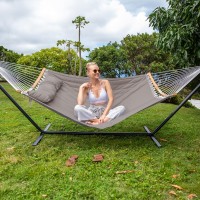 Suncreat Hammocks Portable Hammock With Frame Backyard Double Hammock With Curved Spreader Bar Brown