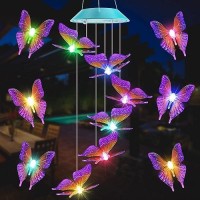 Toodour Solar Wind Chimes Outdoor  Butterfly Gifts For Mom Grandma Women Wife Girls  Color Changing Solar Lights  Decorative Mobiles For Bistro Patio Window Garden Yard Decor