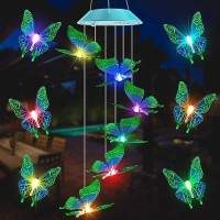 Toodour Solar Wind Chimes Outdoor  Solar Butterfly Gifts For Mom Grandma Wife Girls Women  Color Changing Solar Lights  Waterproof Decorative Mobiles For Mothers Day Patio Window Garden Yard Decor