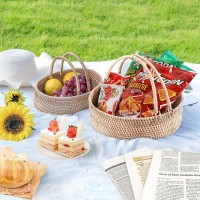 Lalasun Rattan Picnic Basket With Handles  Round Wicker Gift Basket Hand-Woven Basket For Fruit  Basket For Wedding  Camping(11