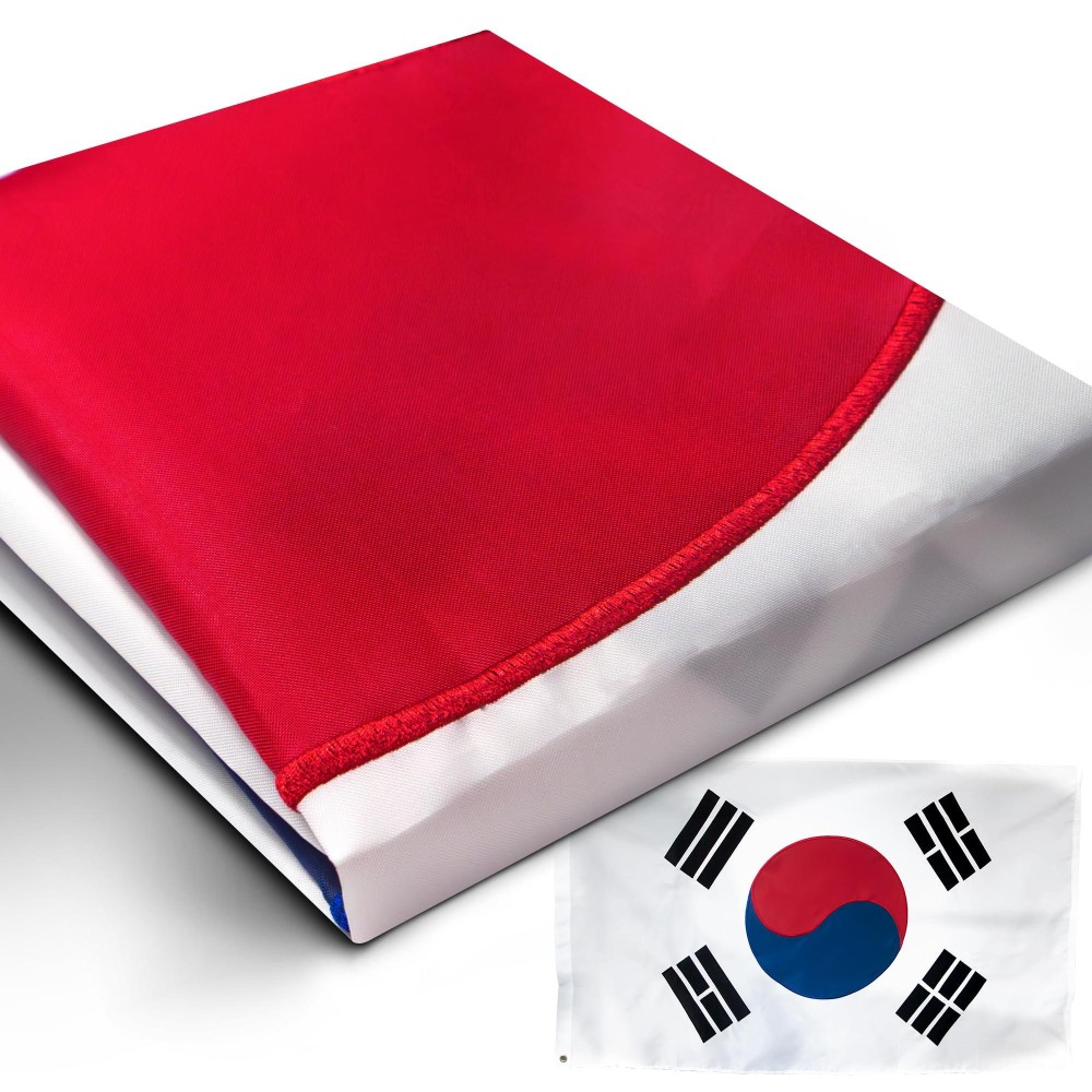 Anley Everstrong Series South Korea Flag 3X5 Foot Heavy Duty Nylon Embroidered And Sewn Stripes 4 Rows Of Lock Stitching S