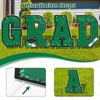 14 Pcs Graduation Outdoor Decor  Green Glitter Congratulations Graduation Yard Signs With Stakes  Plastic Congrats Grad Yard Stakes  Large Grad Cap College High School Outdoor Lawn Decorations