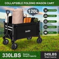 Antifir Collapsible Wagon With Large Capacity  Utility Wagons Carts Heavy Duty Foldable  Portable Folding Wagon With All-Terrain Wheels For Grocery Gardening Sports Shopping Fishing (Black)