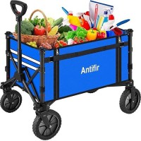 Antifir Collapsible Wagon With Large Capacity  Utility Wagons Carts Heavy Duty Foldable  Portable Folding Wagon With All-Terrain Wheels For Grocery Gardening Sports Shopping Fishing(Royal Blue)