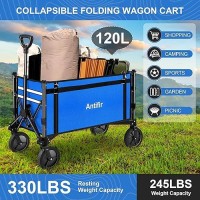 Antifir Collapsible Wagon With Large Capacity  Utility Wagons Carts Heavy Duty Foldable  Portable Folding Wagon With All-Terrain Wheels For Grocery Gardening Sports Shopping Fishing(Royal Blue)