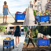 Antifir Collapsible Wagon With Large Capacity  Utility Wagons Carts Heavy Duty Foldable  Portable Folding Wagon With All-Terrain Wheels For Grocery Gardening Sports Shopping Fishing(Royal Blue)