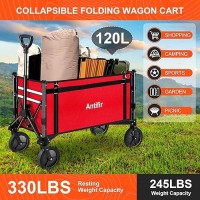 Antifir Collapsible Wagon With Large Capacity  Utility Wagons Carts Heavy Duty Foldable  Portable Folding Wagon With All-Terrain Wheels For Grocery Gardening Sports Shopping Fishing(Red)