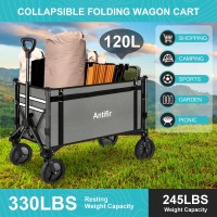 Antifir Collapsible Wagon With Large Capacity  Utility Wagons Carts Heavy Duty Foldable  Portable Folding Wagon With All-Terrain Wheels For Grocery Gardening Sports Shopping Fishing(Gray)