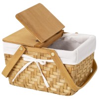 Granny Says Small Picnic Basket For Children Small Basket With Folding Handle Dualflid Lid Natural Woodchip Basket Woven B