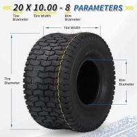 Gicool 2 Pack 20 X 10008 Lawn Mower Tubeless Tire 20X108 For Tractor Riding Lawnmowers 4 Ply Turfv Pattern