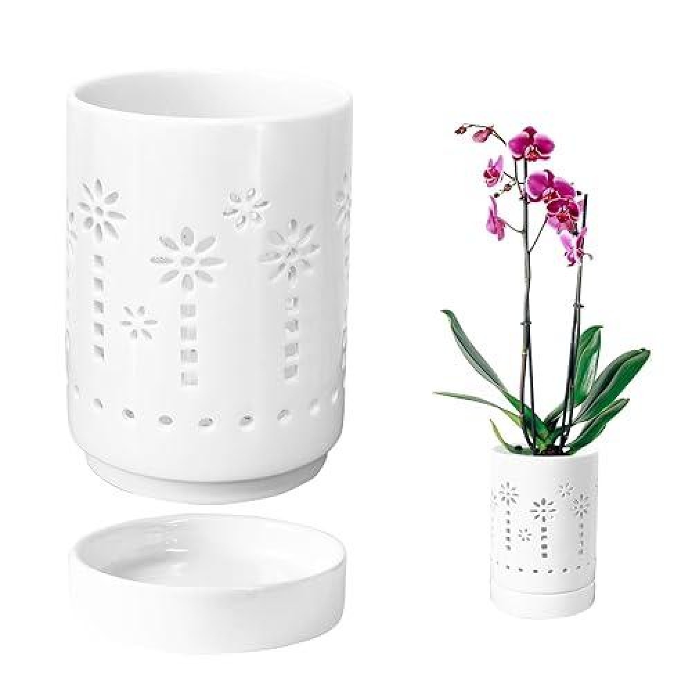 Pavtner Orchid Pots With Holes 4 Inch Ceramic Orchid Pot For Repotting  Plant Pot For Repotting Orchids And Other Flowers - Indoor/Outdoor White