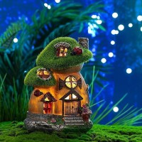 Teresa'S Collections Mushroom Garden Statues With Outdoor Solar Light  Green Flocked Fall Decorations For Home  Resin Fairy House Accessories Outdoor Fall Decor Yard Lawn Ornaments Gifts For Mom 6.6