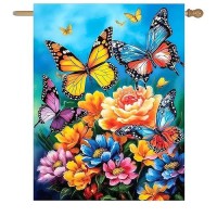 Spring Summer House Flags 28X40 Double Sided Large Butterfly Garden Flag Flower Yard Flags For Outside Butterflies Outdoor Decor