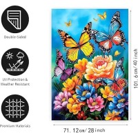 Spring Summer House Flags 28X40 Double Sided Large Butterfly Garden Flag Flower Yard Flags For Outside Butterflies Outdoor Decor