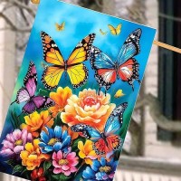 Spring Summer House Flags 28X40 Double Sided Large Butterfly Garden Flag Flower Yard Flags For Outside Butterflies Outdoor Decor