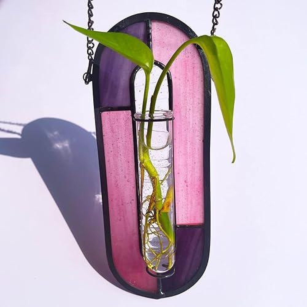 Litmind Plant Propagation Station Hanging Hydroponic Planter Terrarium With Vibrant Stained Glass Suncatcher Elements Perfect