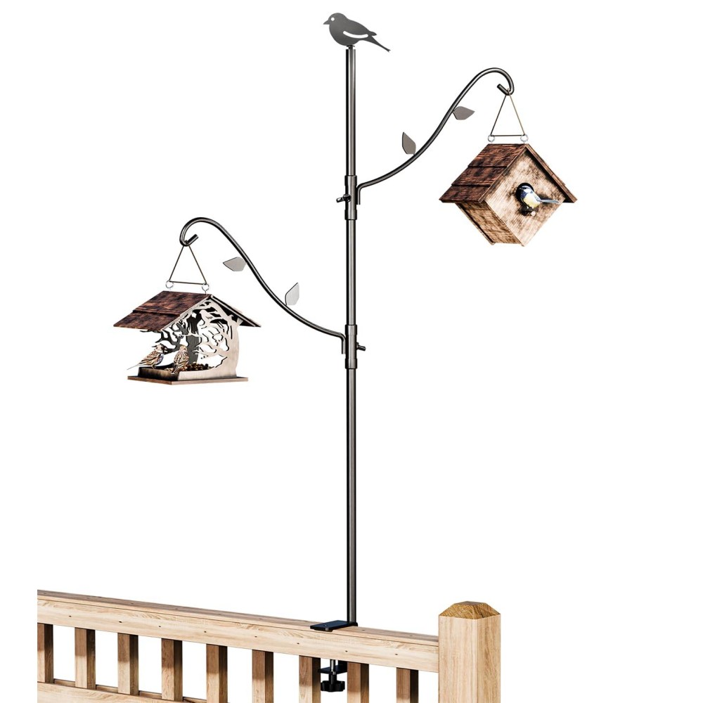 Idzo Deck Pole Bird Feeding Station Kit Porch Multi Hook Bird Feeder Hanging Kit With Two Adjustable Branches Attracting Wild