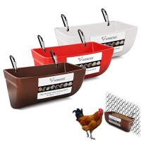 Wismoier 3 Pack Chicken Feeder Feed Trough With Clips Hanging Fence Feeders For Goat Duck Sheeple Piglets Horse Whiteredbrown