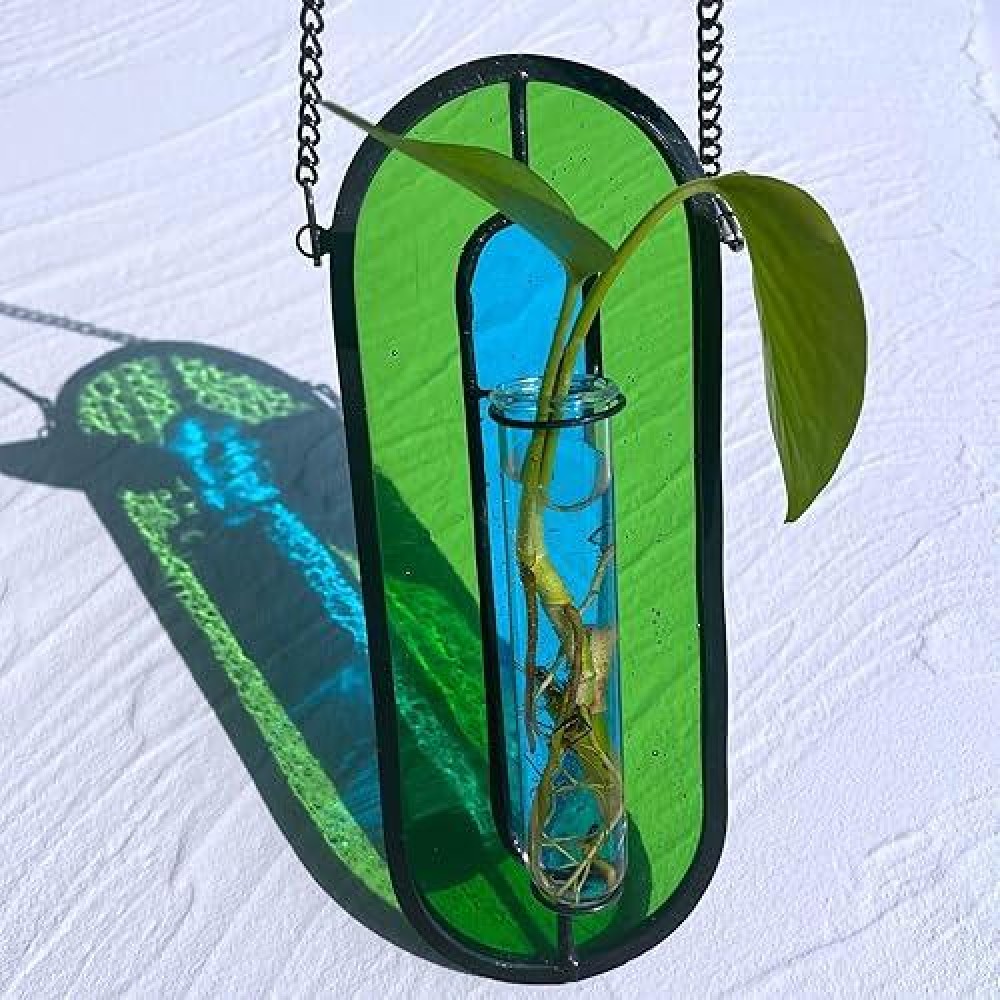 Litmind Stained Glass Hydroponic Plants Propagation Station Hanging Planter Terrarium Perfect For Home Garden Decor Includ