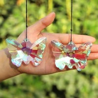 2 Pack Butterfly Crystal Suncatchers 70Mm Large Sun Catchers For Hanging Ornaments Decorative Indoor And Outdoor Windows