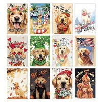 Miushion 12 Packs Cute Dog Seasonal Garden Flag Set  Double Sided Yard Flags 12X18 Inch Burlap Outdoor House Flag Holiday Decorations For Summer Halloween Christmas Housewarming Gift