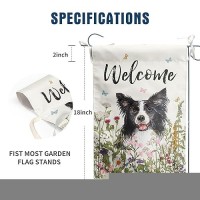 Floral Border Collie Garden Flag Spring Summer Yard Flag Flower Dog Garden Flags For Outside Small Outdoor Welcome Flags 12X18 D