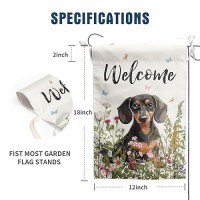 Floral Dachshund Garden Flag Spring Summer Yard Flag Flower Dog Garden Flags For Outside Small Outdoor Welcome Flags 12X18 Doubl