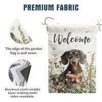 Floral Dachshund Garden Flag Spring Summer Yard Flag Flower Dog Garden Flags For Outside Small Outdoor Welcome Flags 12X18 Doubl