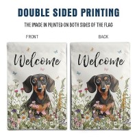 Floral Dachshund Garden Flag Spring Summer Yard Flag Flower Dog Garden Flags For Outside Small Outdoor Welcome Flags 12X18 Doubl