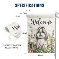 Spring Summer Garden Flag Floral Shih Tzu Yard Flag Flower Dog Garden Flags For Outside Small Outdoor Welcome Flags 12X18 Double