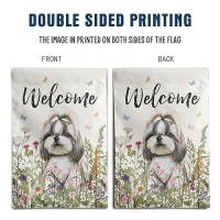 Spring Summer Garden Flag Floral Shih Tzu Yard Flag Flower Dog Garden Flags For Outside Small Outdoor Welcome Flags 12X18 Double