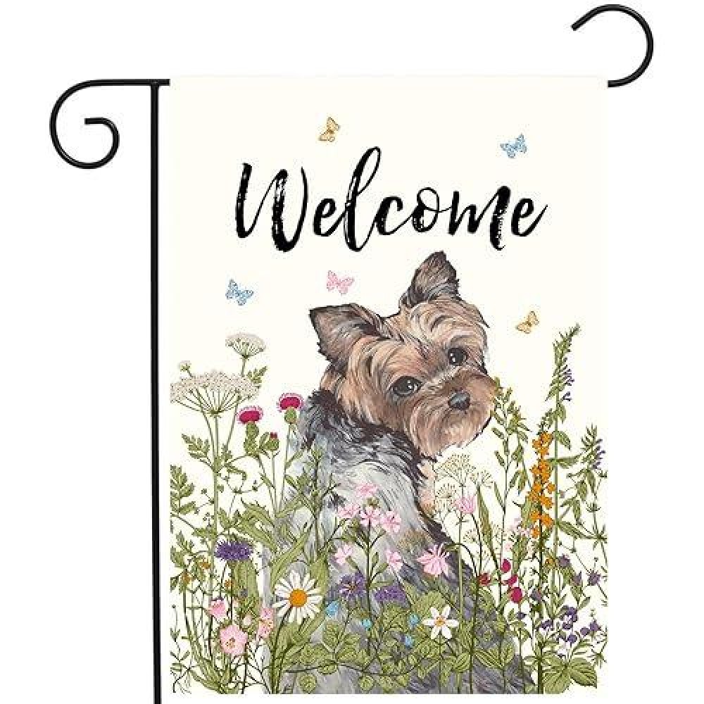 Floral Yorkie Garden Flag Spring Summer Yard Flag Flower Yorkshire Terrier Dog Garden Flags For Outside Small Outdoor Welcome Fl