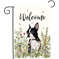 Spring Summer Garden Flag Floral Boston Terrier Yard Flag Flower Dog Garden Flags For Outside Small Outdoor Welcome Flags 12X18