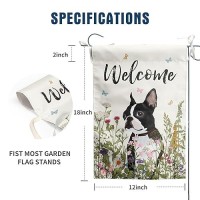 Spring Summer Garden Flag Floral Boston Terrier Yard Flag Flower Dog Garden Flags For Outside Small Outdoor Welcome Flags 12X18