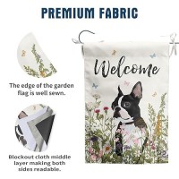 Spring Summer Garden Flag Floral Boston Terrier Yard Flag Flower Dog Garden Flags For Outside Small Outdoor Welcome Flags 12X18