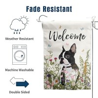 Spring Summer Garden Flag Floral Boston Terrier Yard Flag Flower Dog Garden Flags For Outside Small Outdoor Welcome Flags 12X18