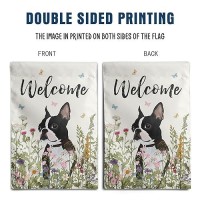 Spring Summer Garden Flag Floral Boston Terrier Yard Flag Flower Dog Garden Flags For Outside Small Outdoor Welcome Flags 12X18