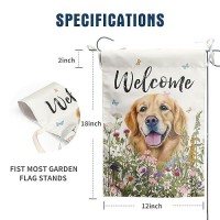 Spring Summer Garden Flag Floral Golden Retriever Yard Flag Flower Dog Garden Flags For Outside Small Outdoor Welcome Flags 12X1