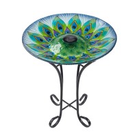 Teamson Home 4216023 Glass Birdbath Design Bird Bath Green Peacock